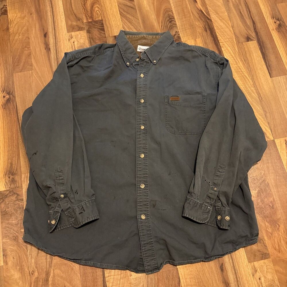 Blue 90’s Vintage Carhartt Thick Workwear Longsleeve Button Up Some Wear Size2XL